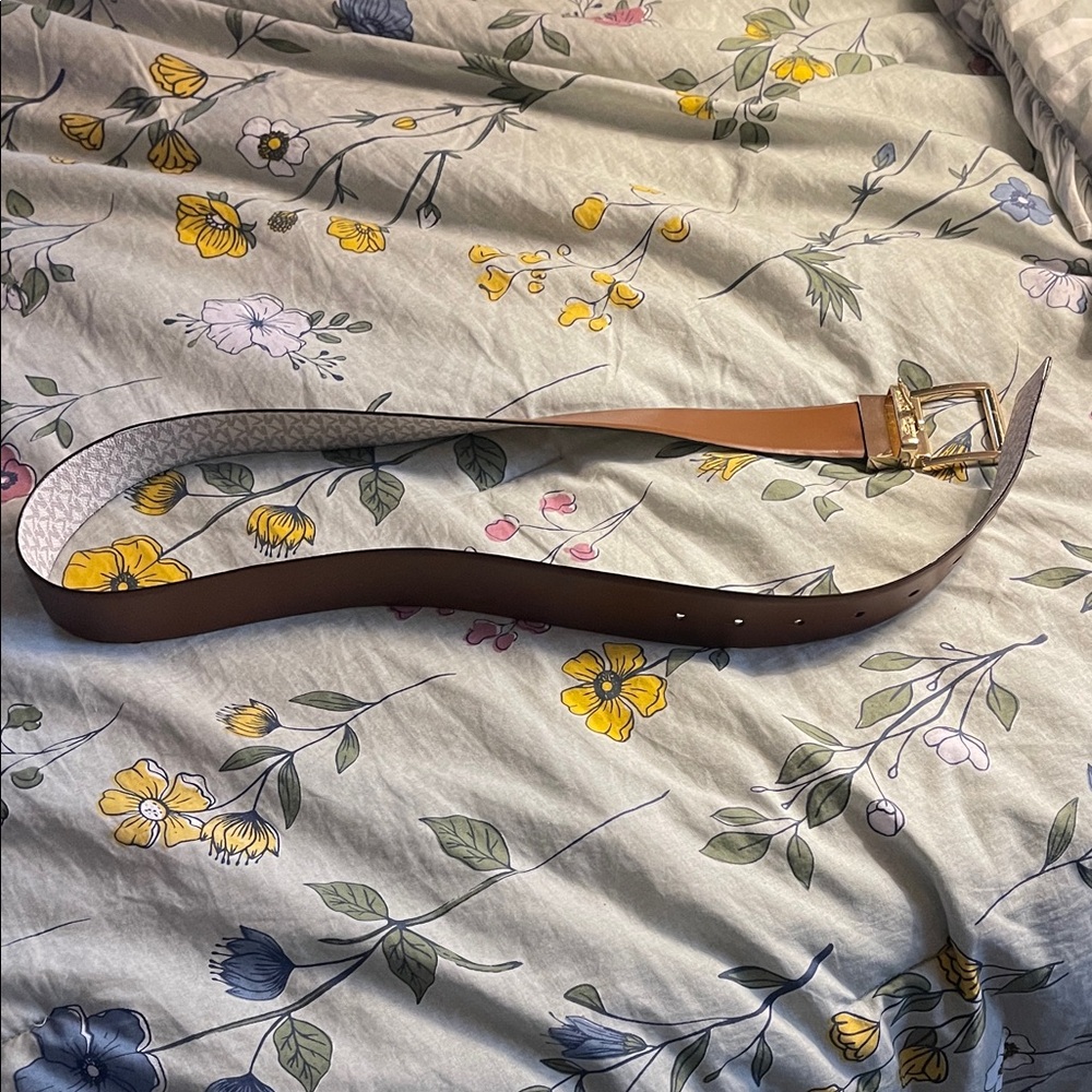Brown Leather Belt with Gold Buckle